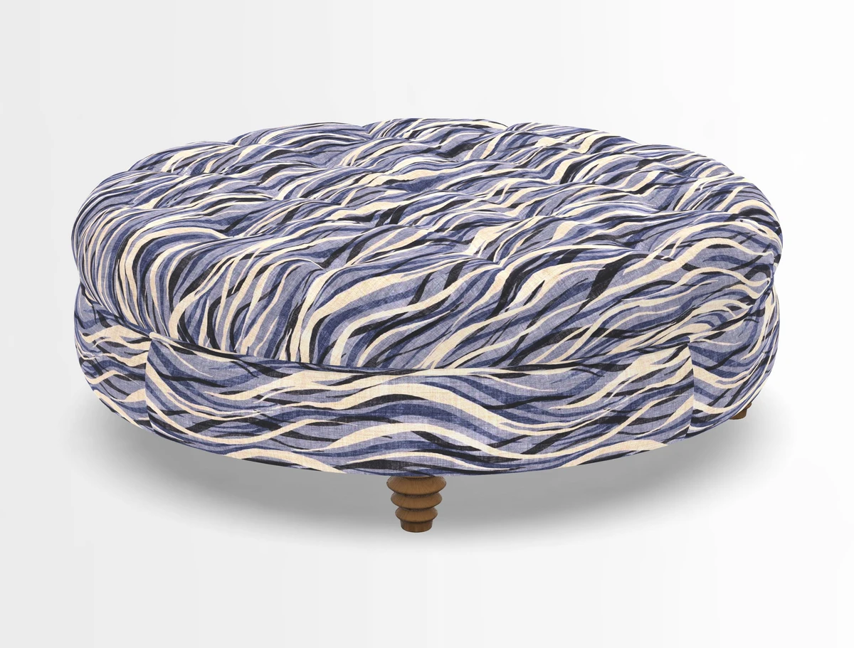Helmsley Round Footstool in Linwood Omega Velvet Navy