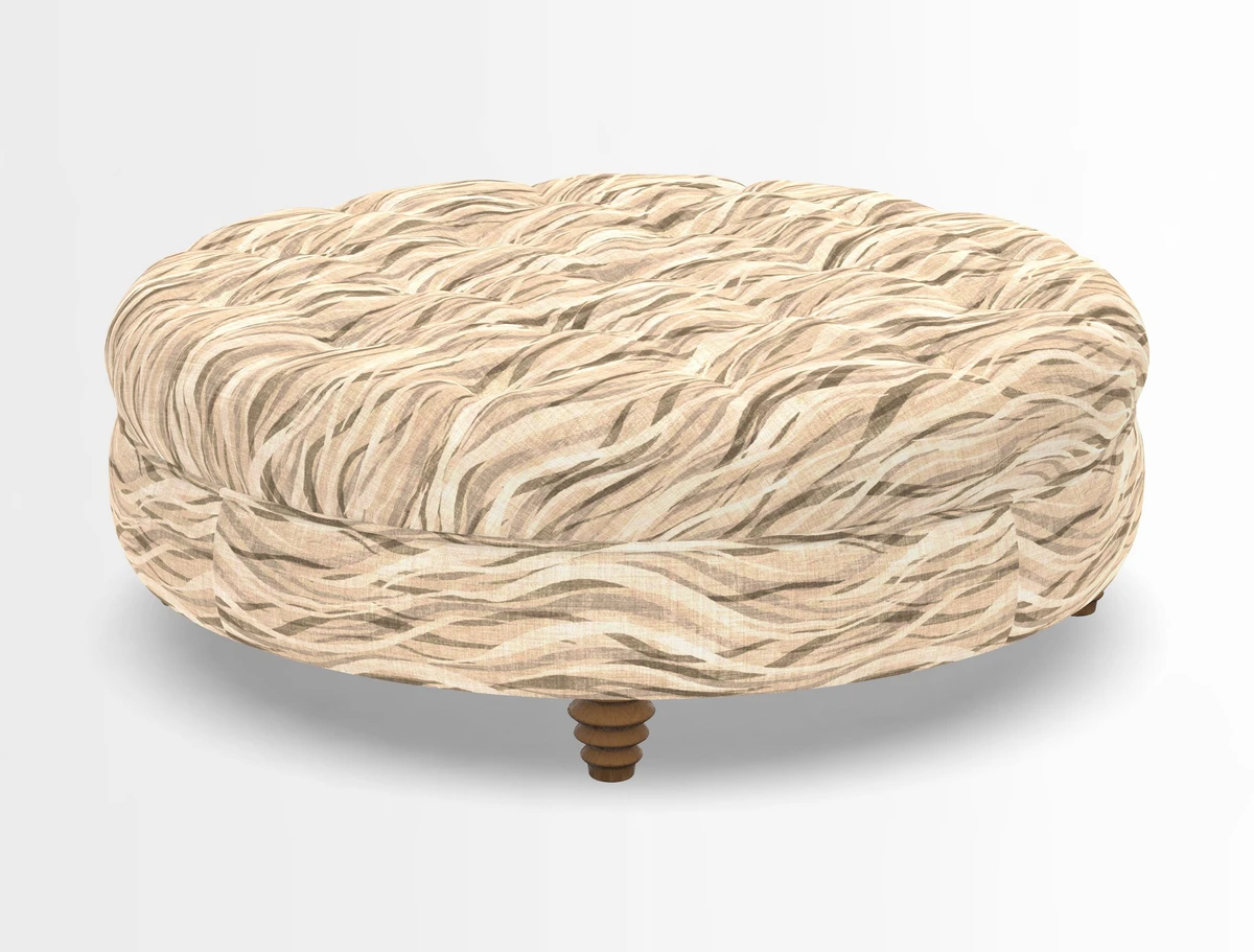 Helmsley Round Footstool in Linwood Omega Velvet Navy