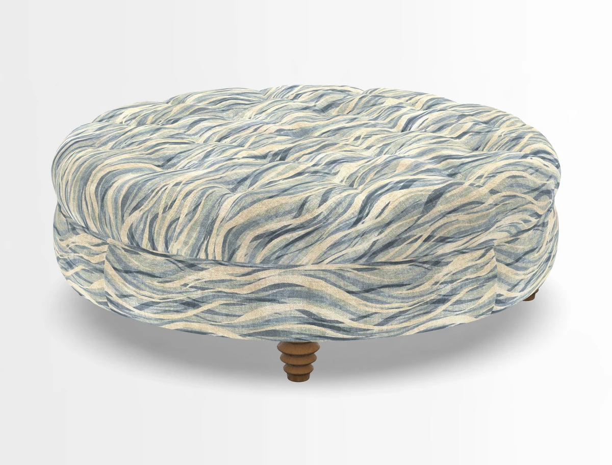 Helmsley Round Footstool in Linwood Omega Velvet Navy