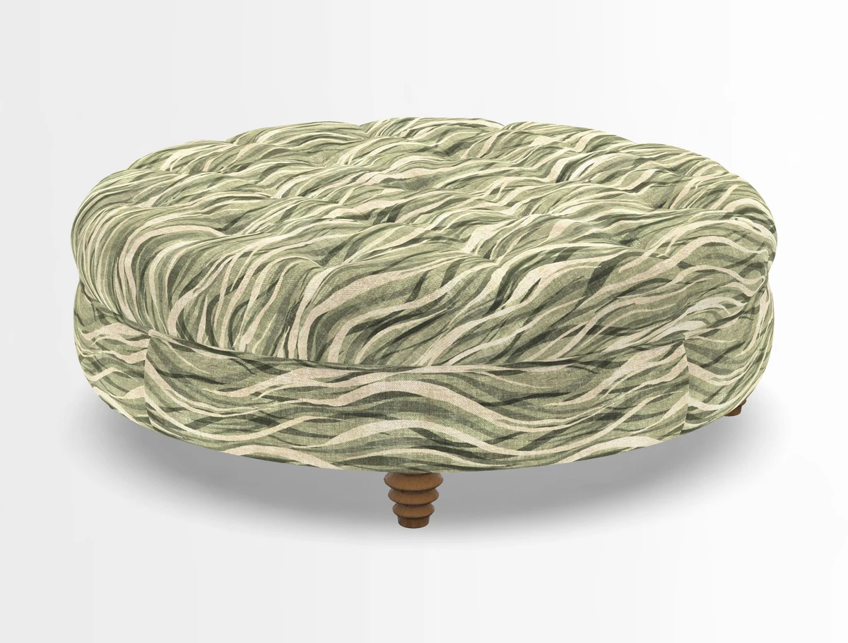 Helmsley Round Footstool in Linwood Omega Velvet Navy