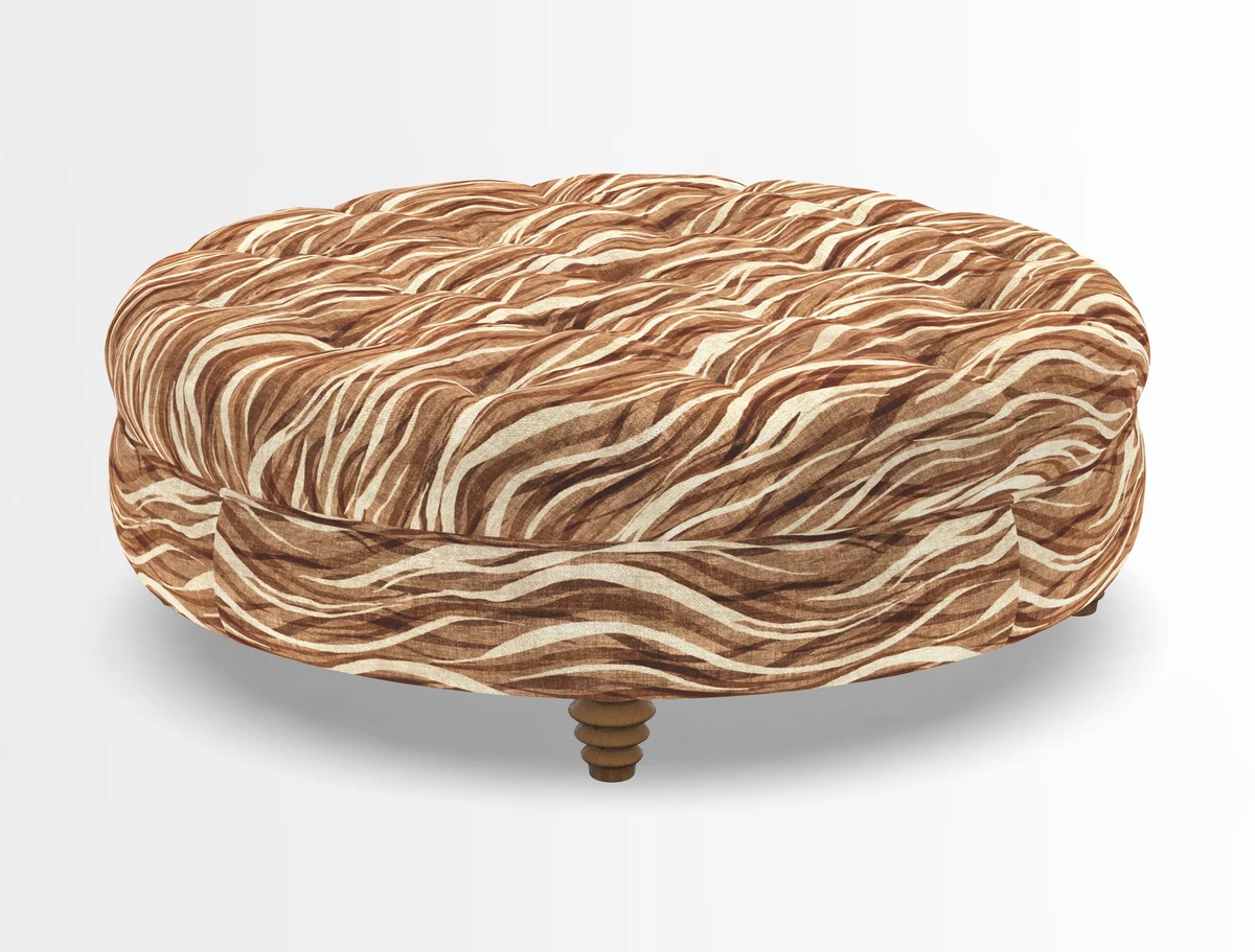 Helmsley Round Footstool in Linwood Omega Velvet Navy