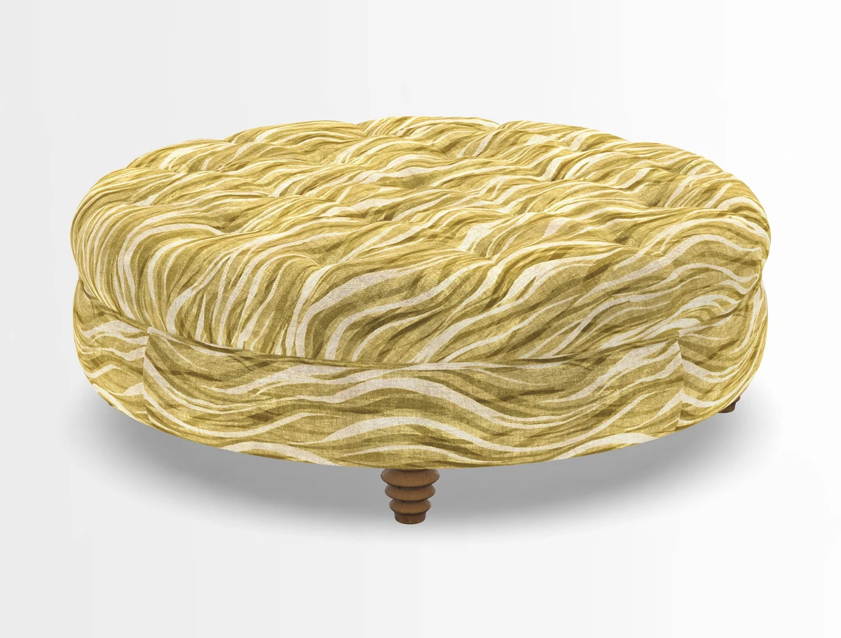 Helmsley Round Footstool in Linwood Omega Velvet Navy