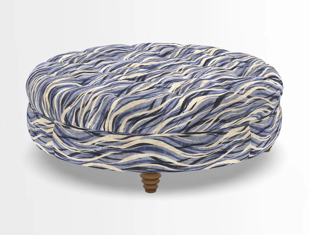 Helmsley Round Footstool in Linwood Omega Velvet Navy