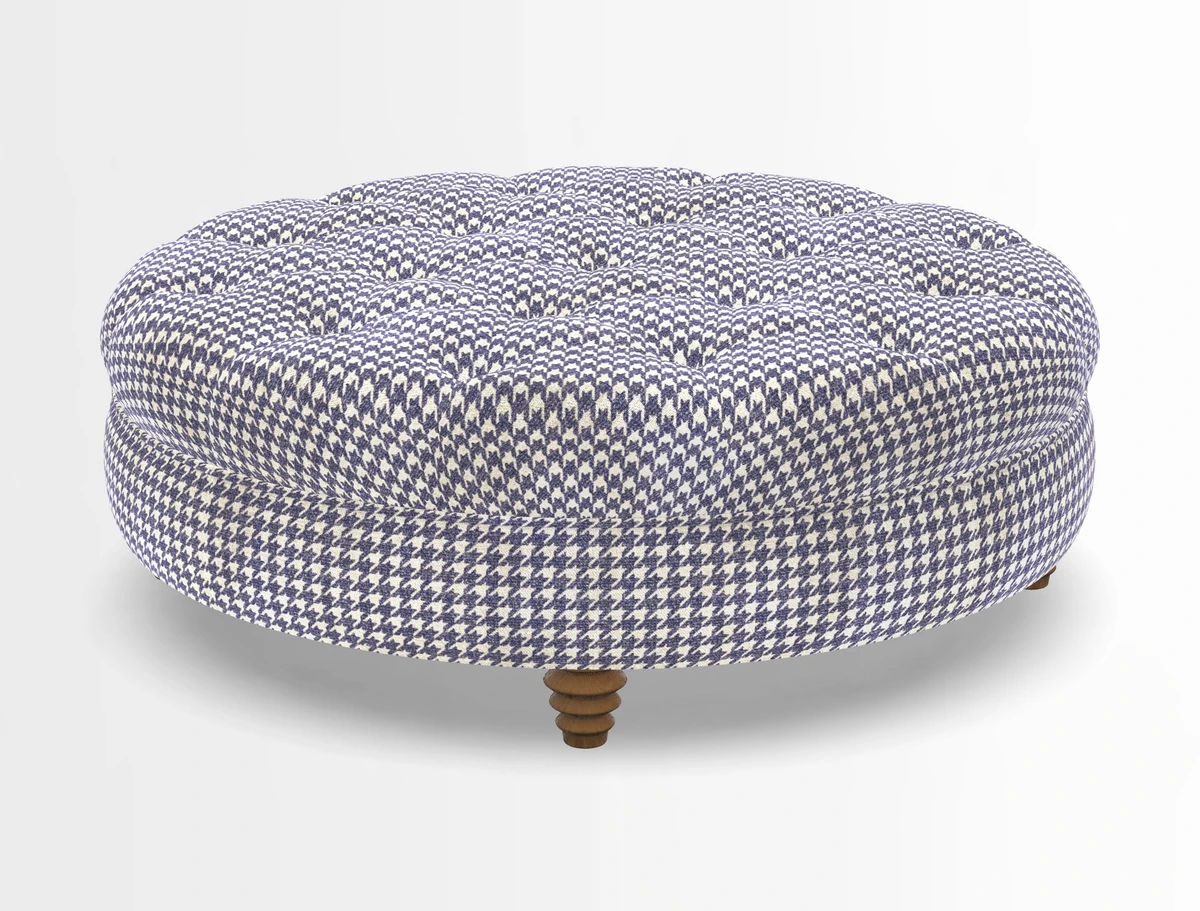Helmsley Round Footstool in Linwood Omega Velvet Navy