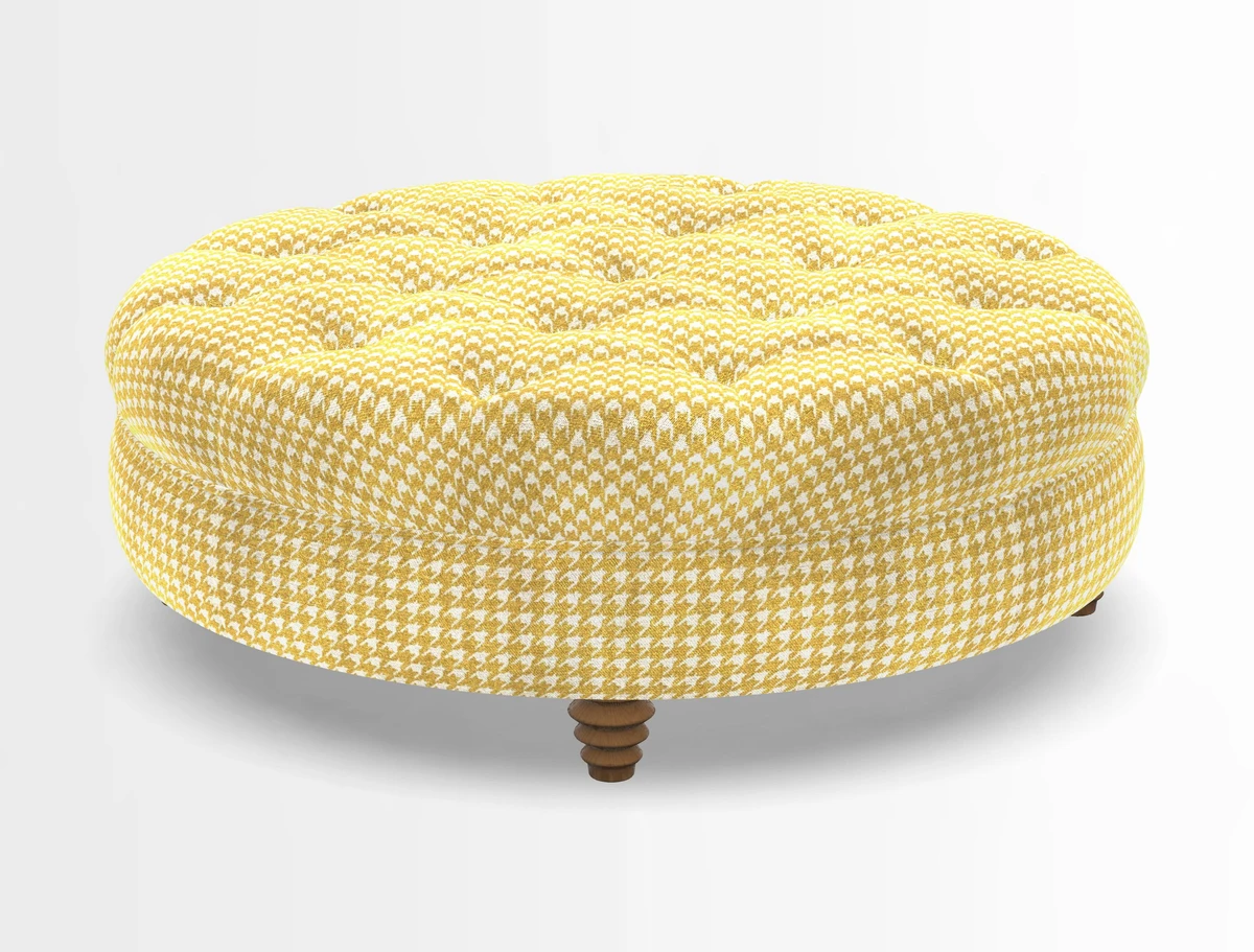 Helmsley Round Footstool in Linwood Omega Velvet Navy