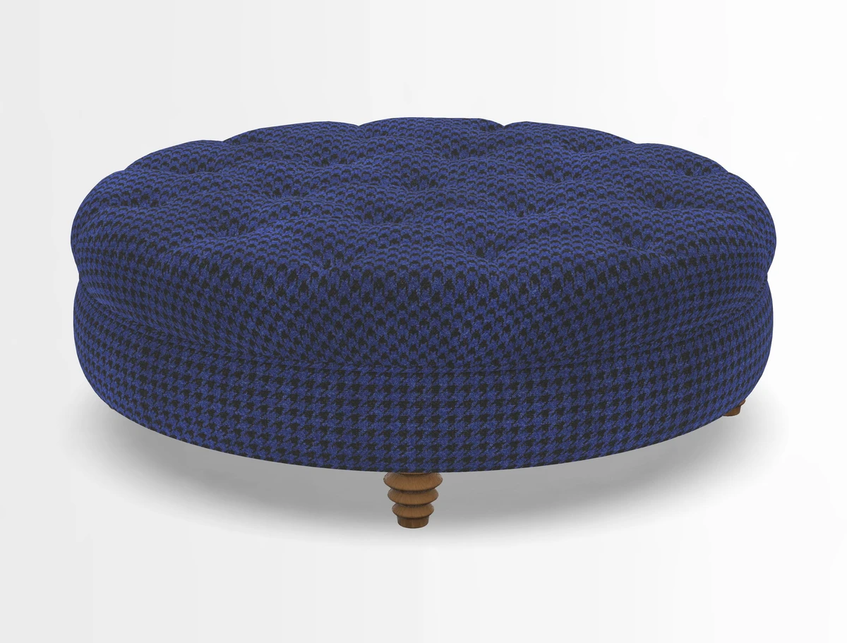 Helmsley Round Footstool in Linwood Omega Velvet Navy