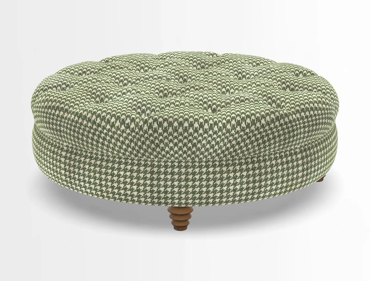 Helmsley Round Footstool in Linwood Omega Velvet Navy