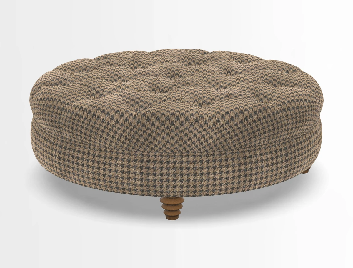 Helmsley Round Footstool in Linwood Omega Velvet Navy