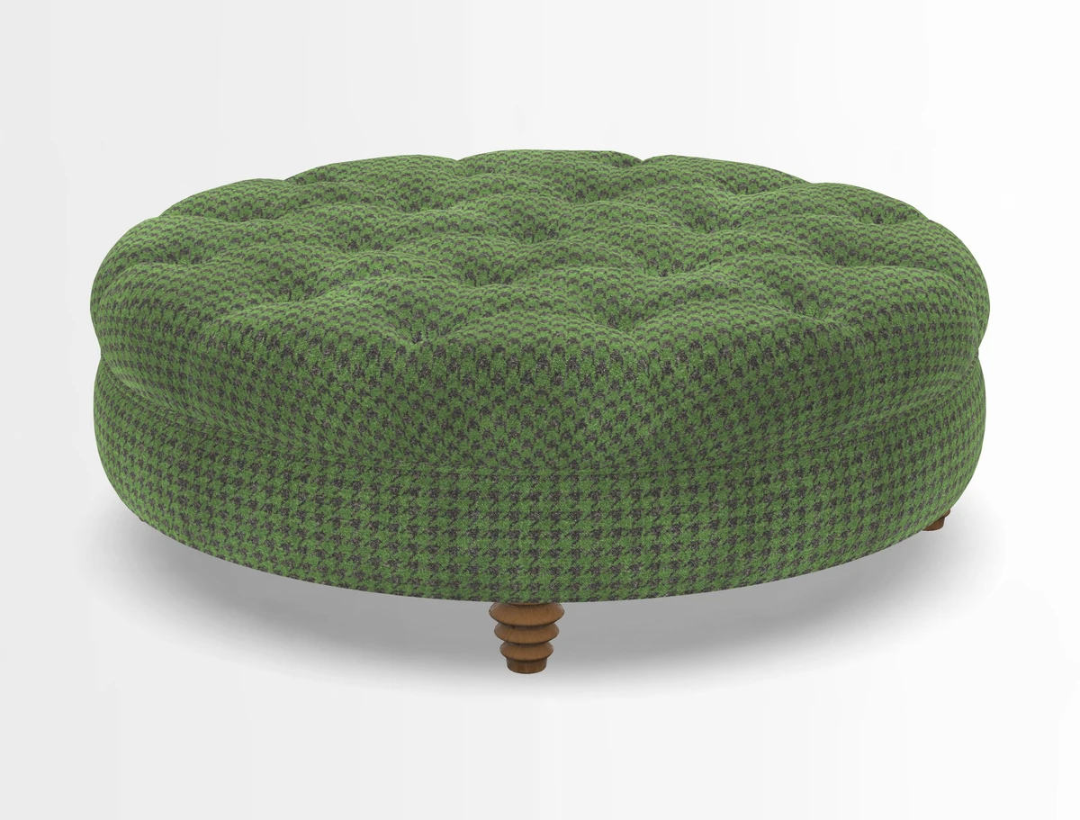Helmsley Round Footstool in Linwood Omega Velvet Navy