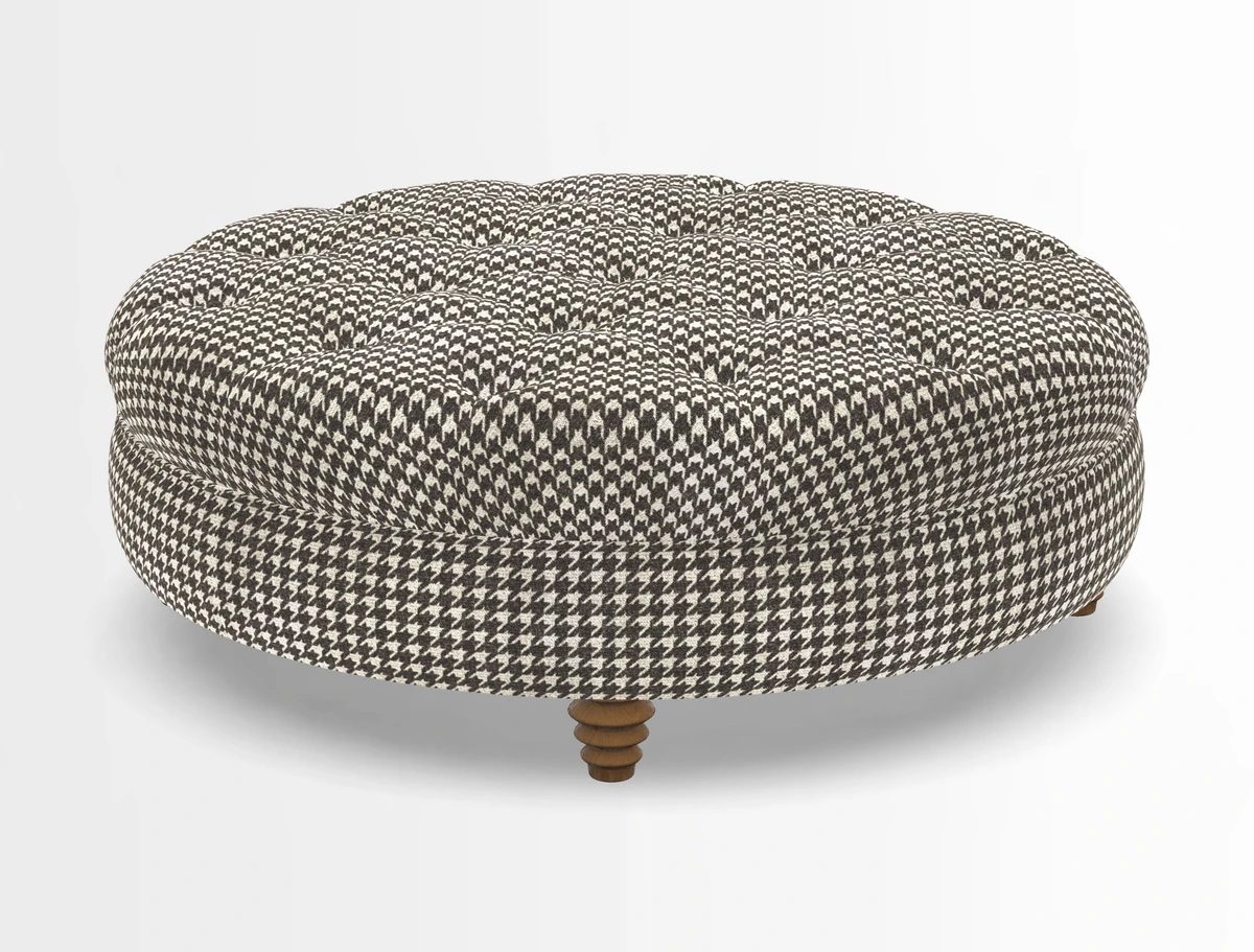 Helmsley Round Footstool in Linwood Omega Velvet Navy