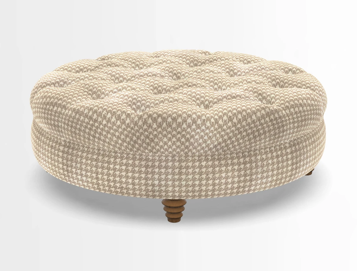 Helmsley Round Footstool in Linwood Omega Velvet Navy