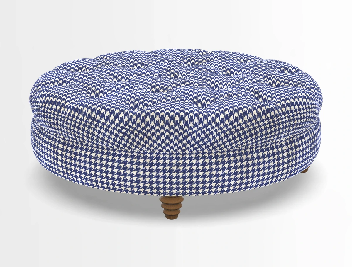 Helmsley Round Footstool in Linwood Omega Velvet Navy