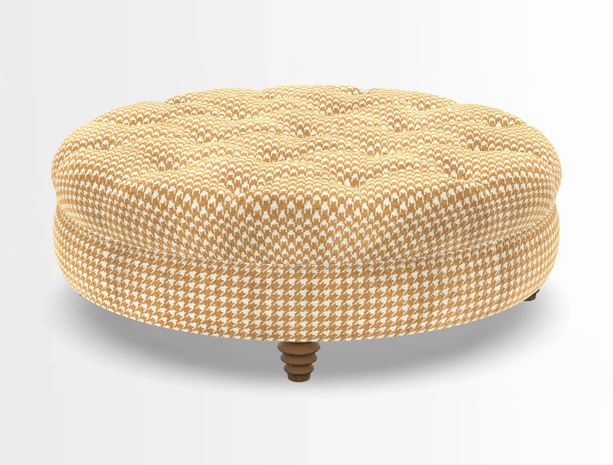 Helmsley Round Footstool in Linwood Omega Velvet Navy