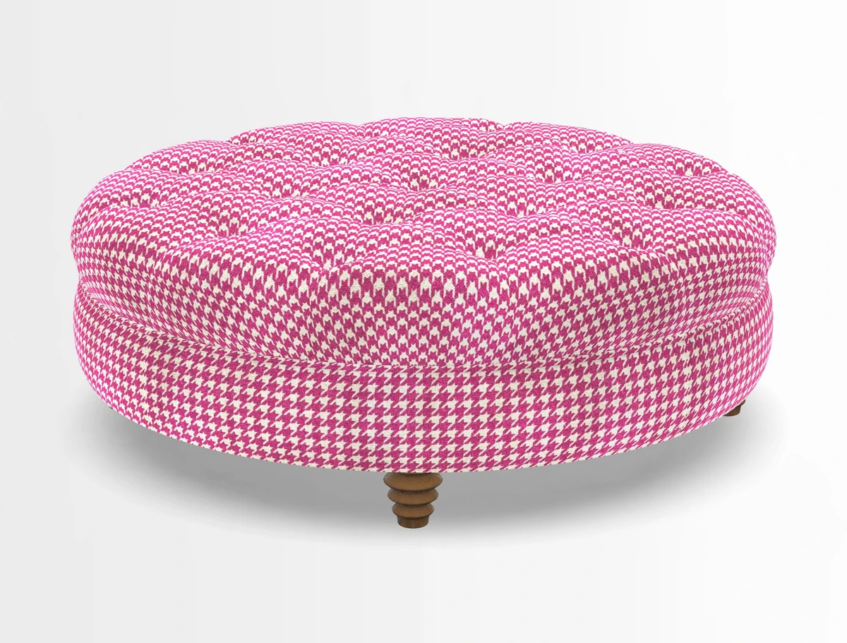 Helmsley Round Footstool in Linwood Omega Velvet Navy