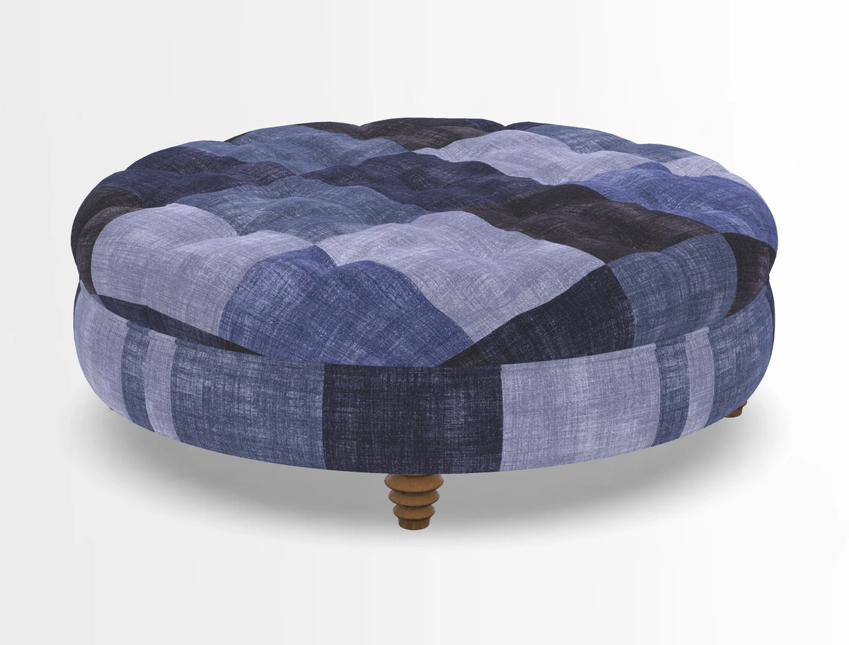 Helmsley Round Footstool in Linwood Omega Velvet Navy