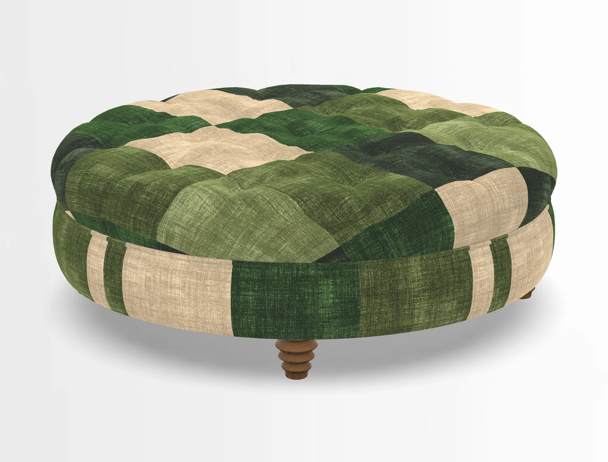 Helmsley Round Footstool in Linwood Omega Velvet Navy
