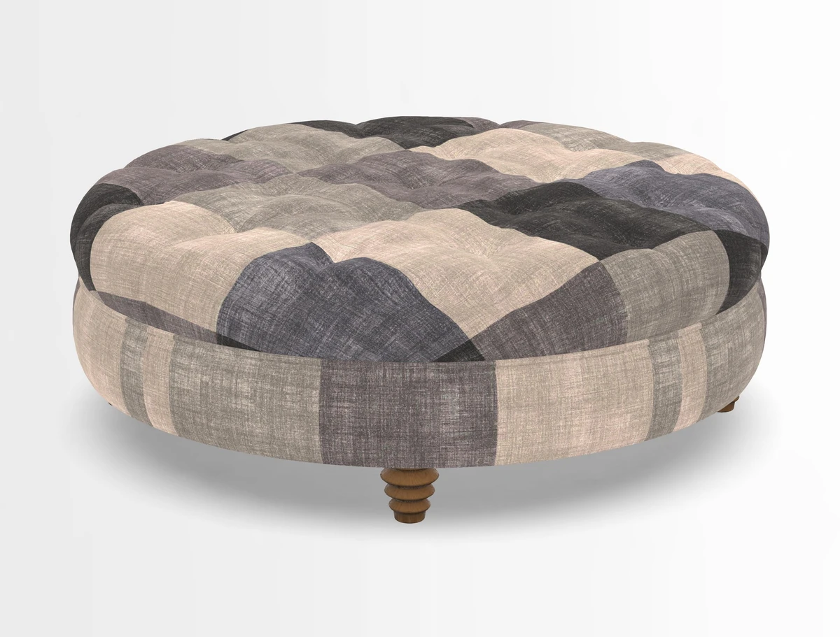 Helmsley Round Footstool in Linwood Omega Velvet Navy