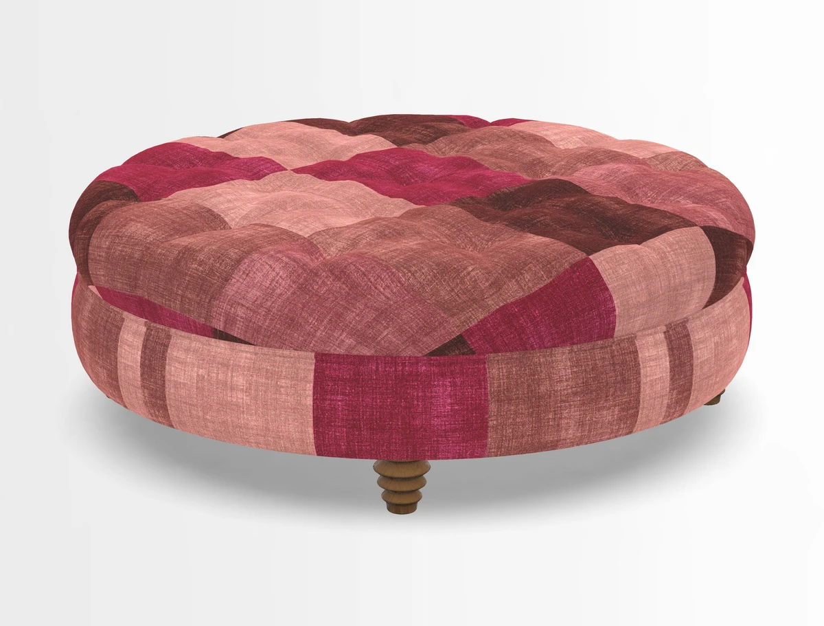 Helmsley Round Footstool in Linwood Omega Velvet Navy