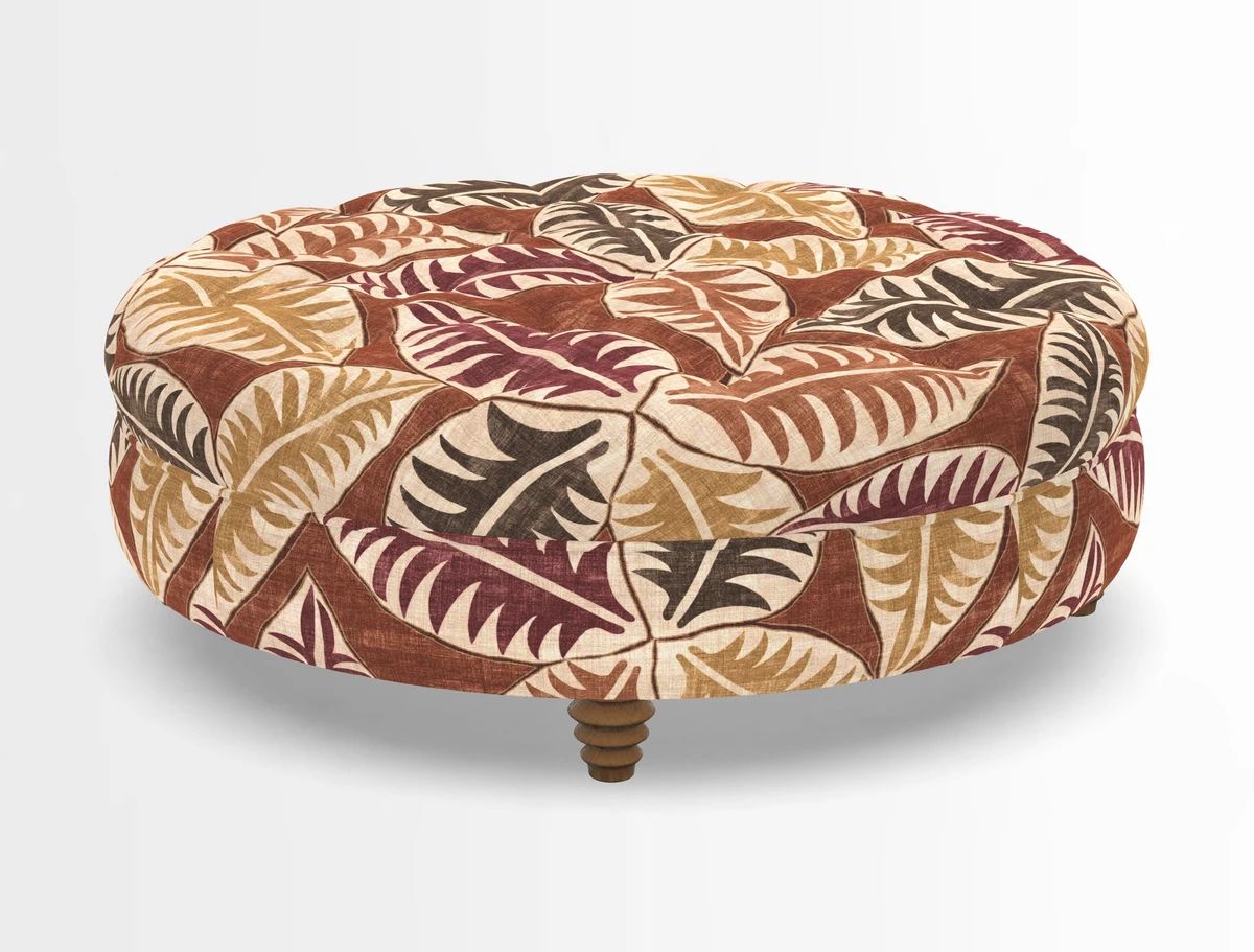 Helmsley Round Footstool in Linwood Omega Velvet Navy