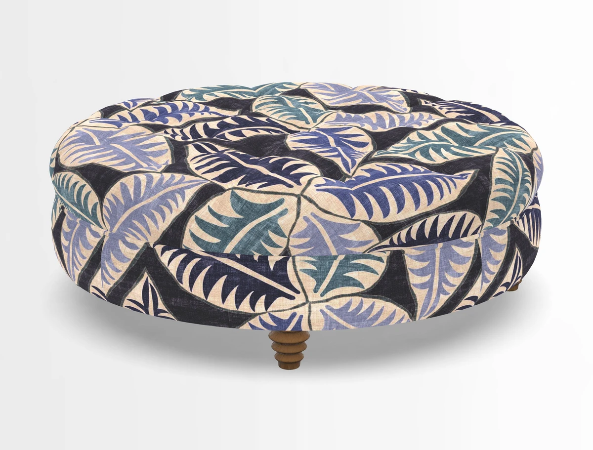 Helmsley Round Footstool in Linwood Omega Velvet Navy