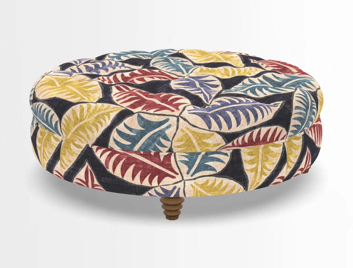 Helmsley Round Footstool in Linwood Omega Velvet Navy