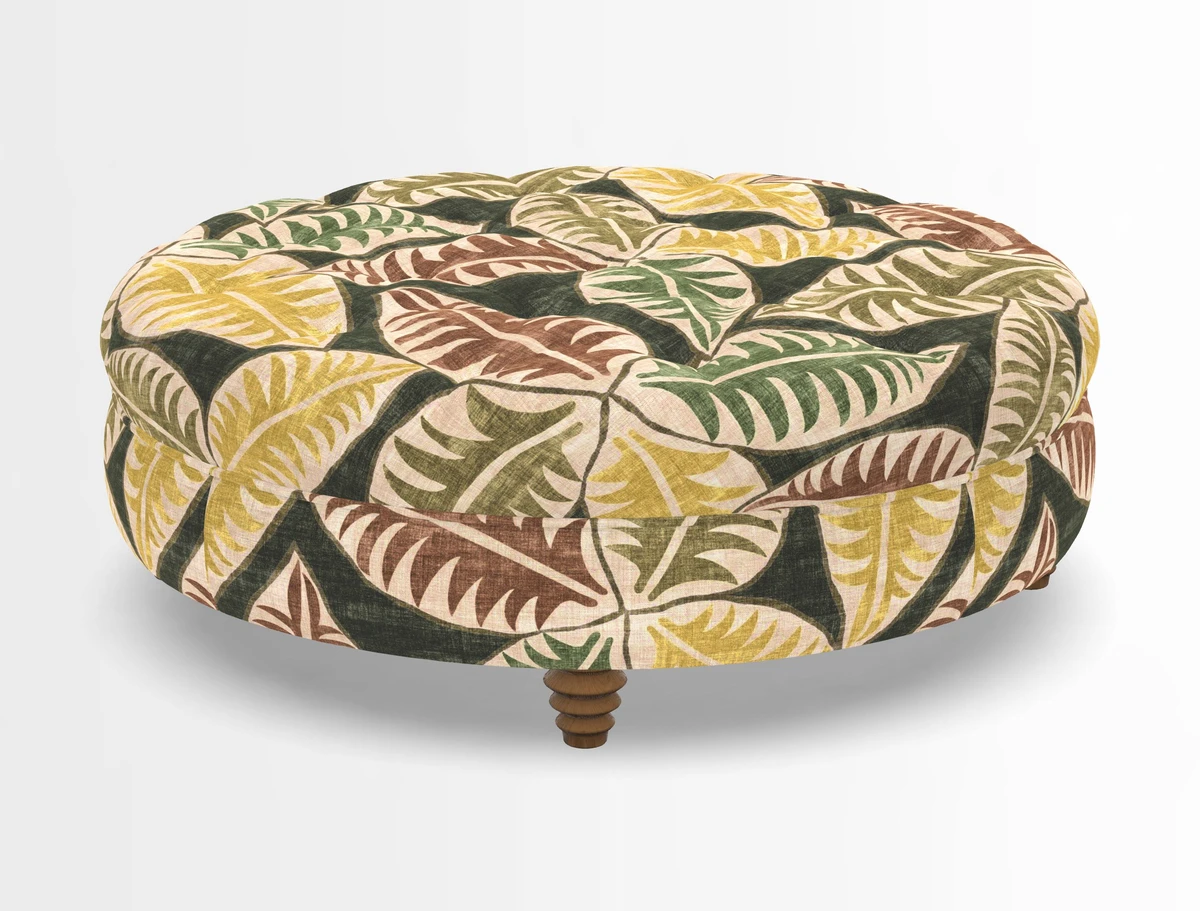 Helmsley Round Footstool in Linwood Omega Velvet Navy