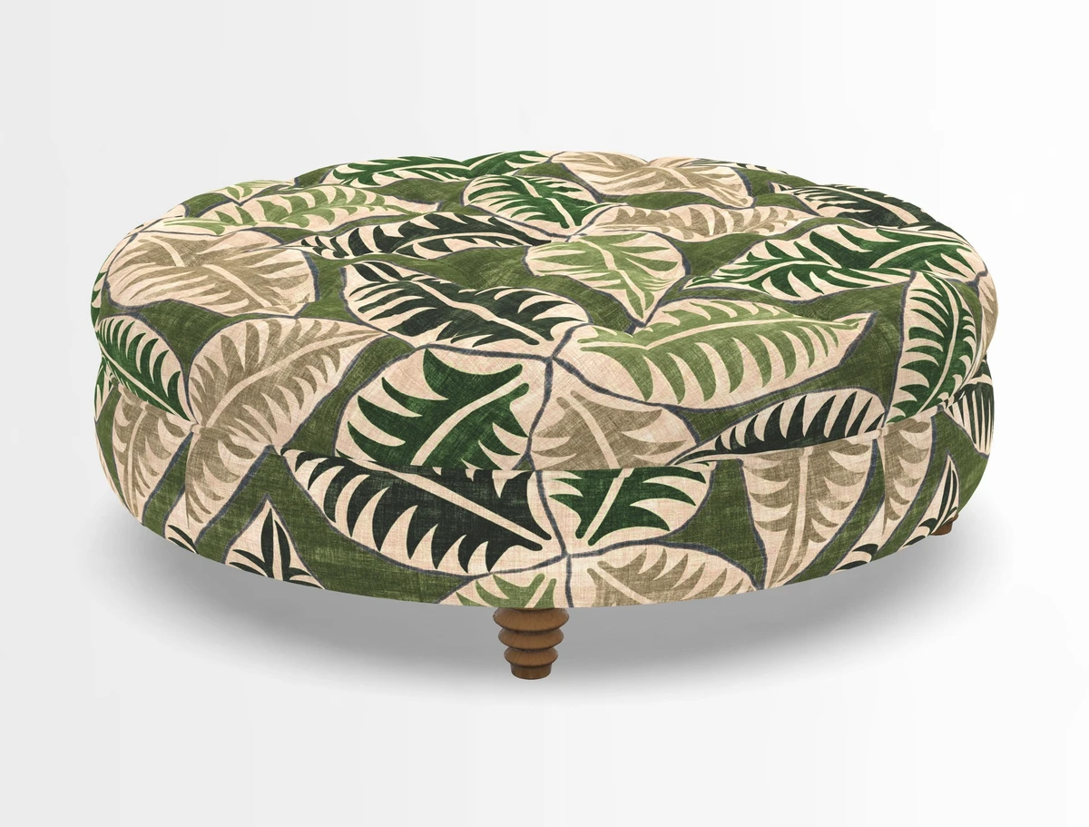 Helmsley Round Footstool in Linwood Omega Velvet Navy
