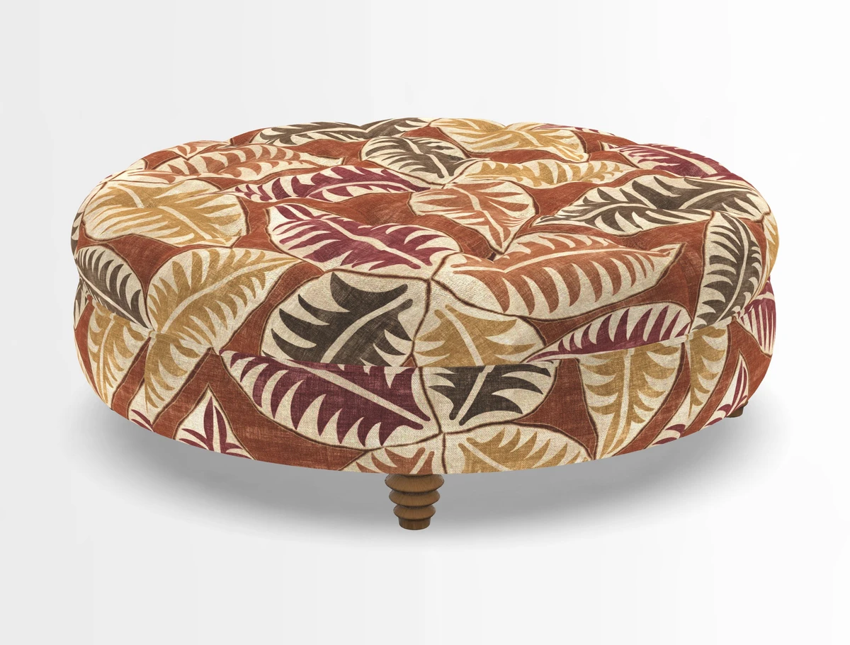 Helmsley Round Footstool in Linwood Omega Velvet Navy