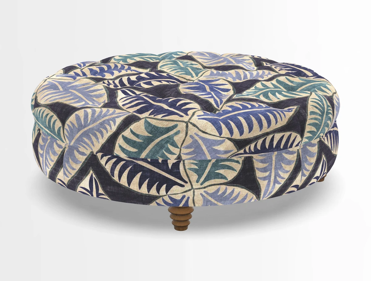 Helmsley Round Footstool in Linwood Omega Velvet Navy