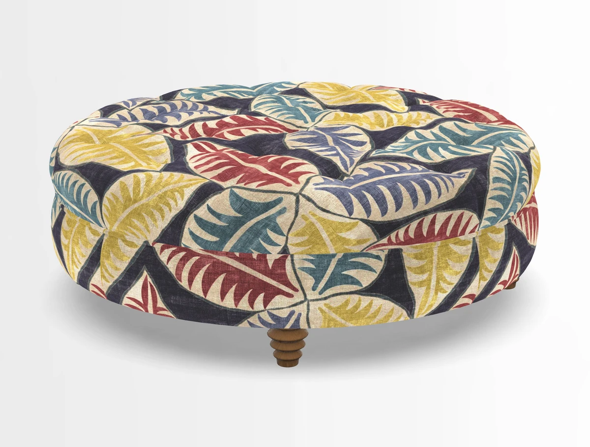 Helmsley Round Footstool in Linwood Omega Velvet Navy
