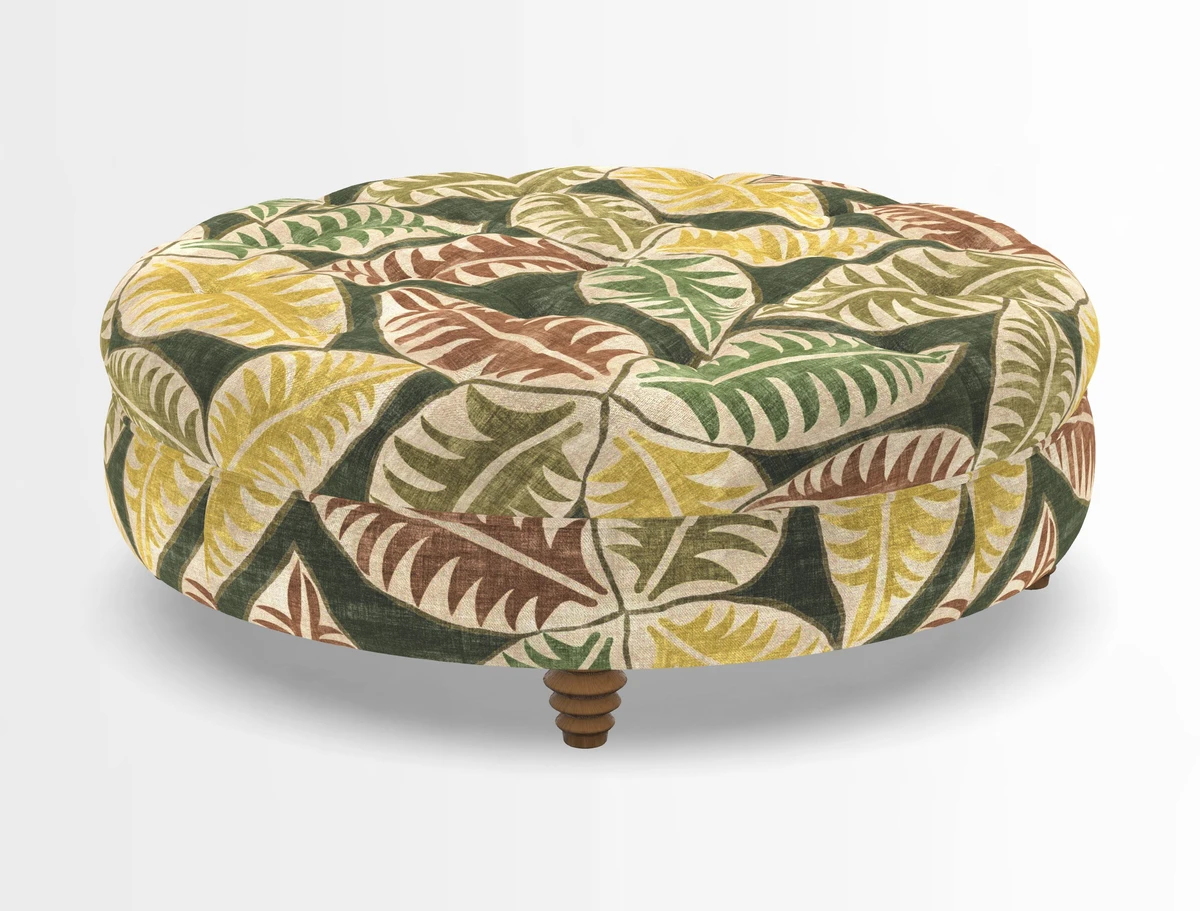 Helmsley Round Footstool in Linwood Omega Velvet Navy