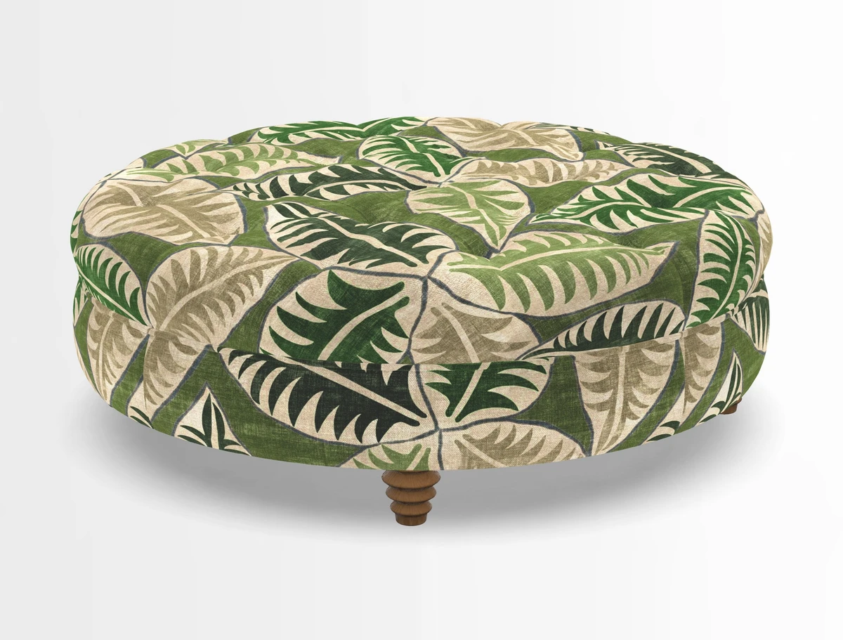 Helmsley Round Footstool in Linwood Omega Velvet Navy