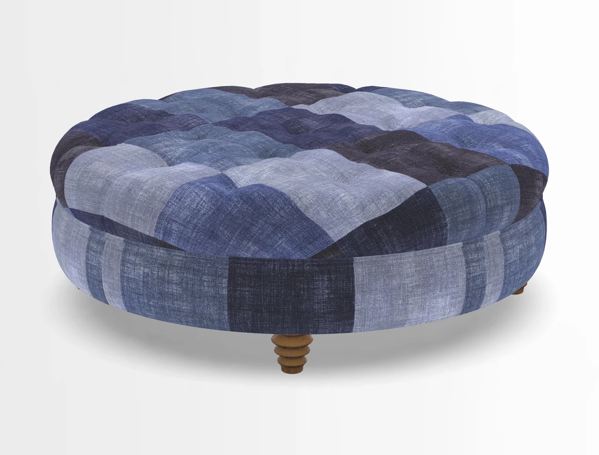 Helmsley Round Footstool in Linwood Omega Velvet Navy