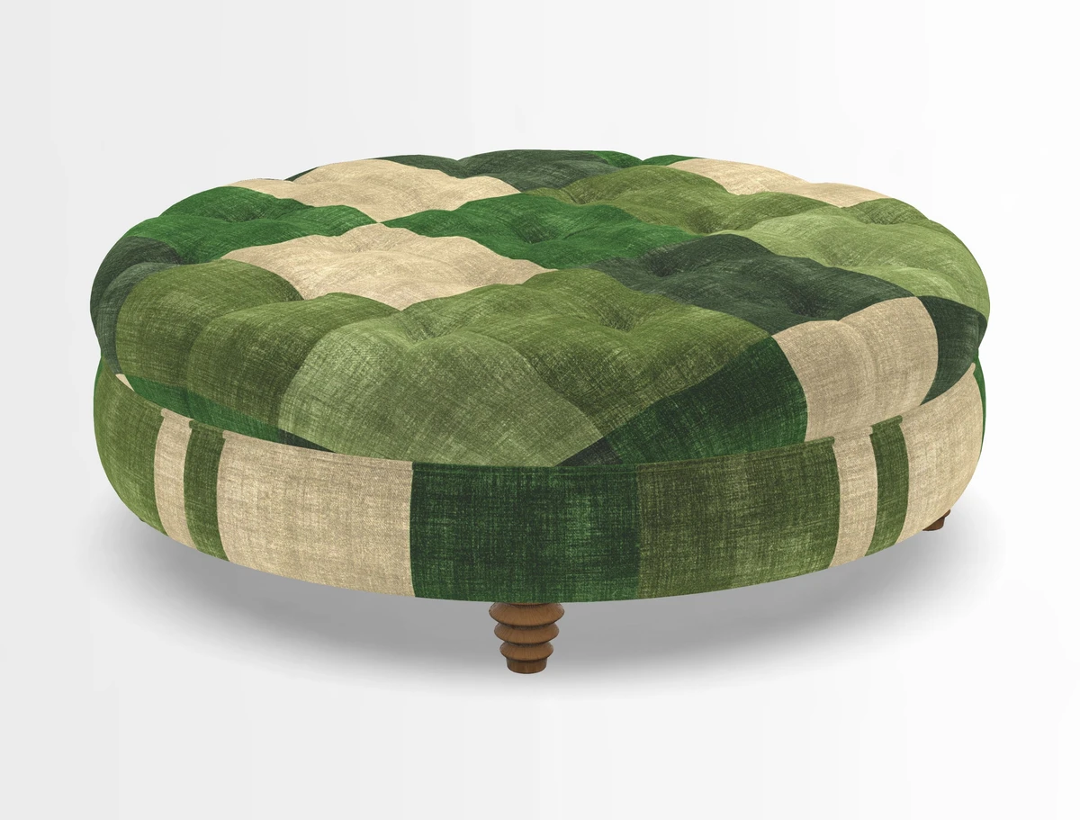 Helmsley Round Footstool in Linwood Omega Velvet Navy