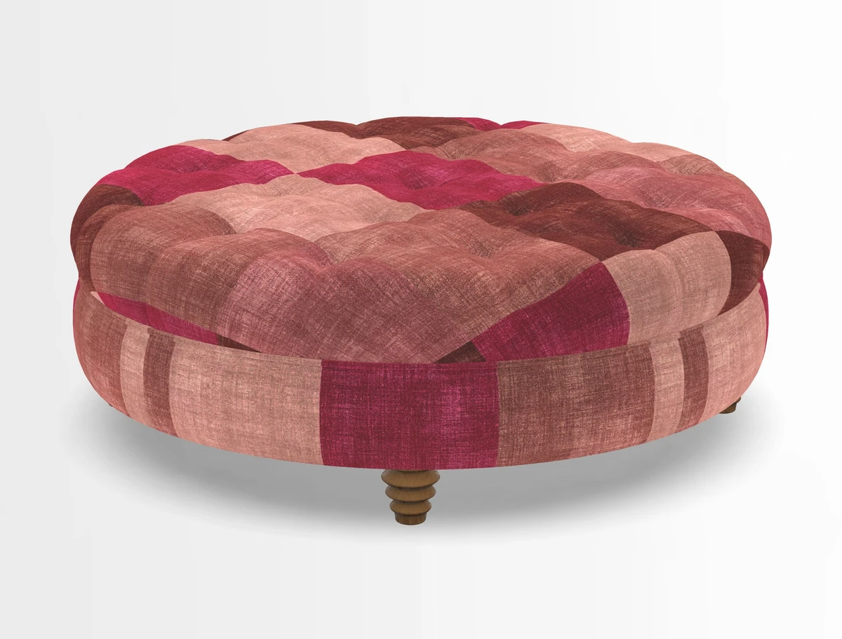 Helmsley Round Footstool in Linwood Omega Velvet Navy
