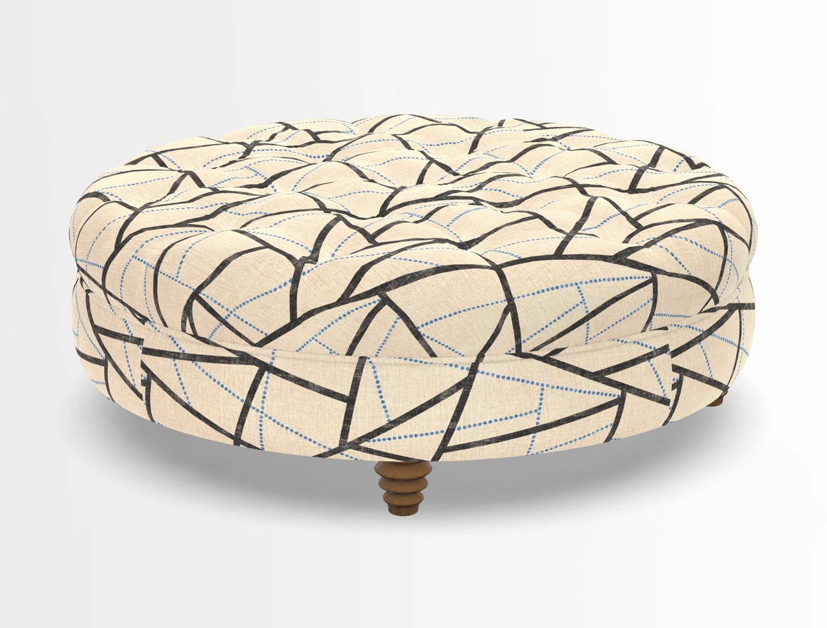 Helmsley Round Footstool in Linwood Omega Velvet Navy