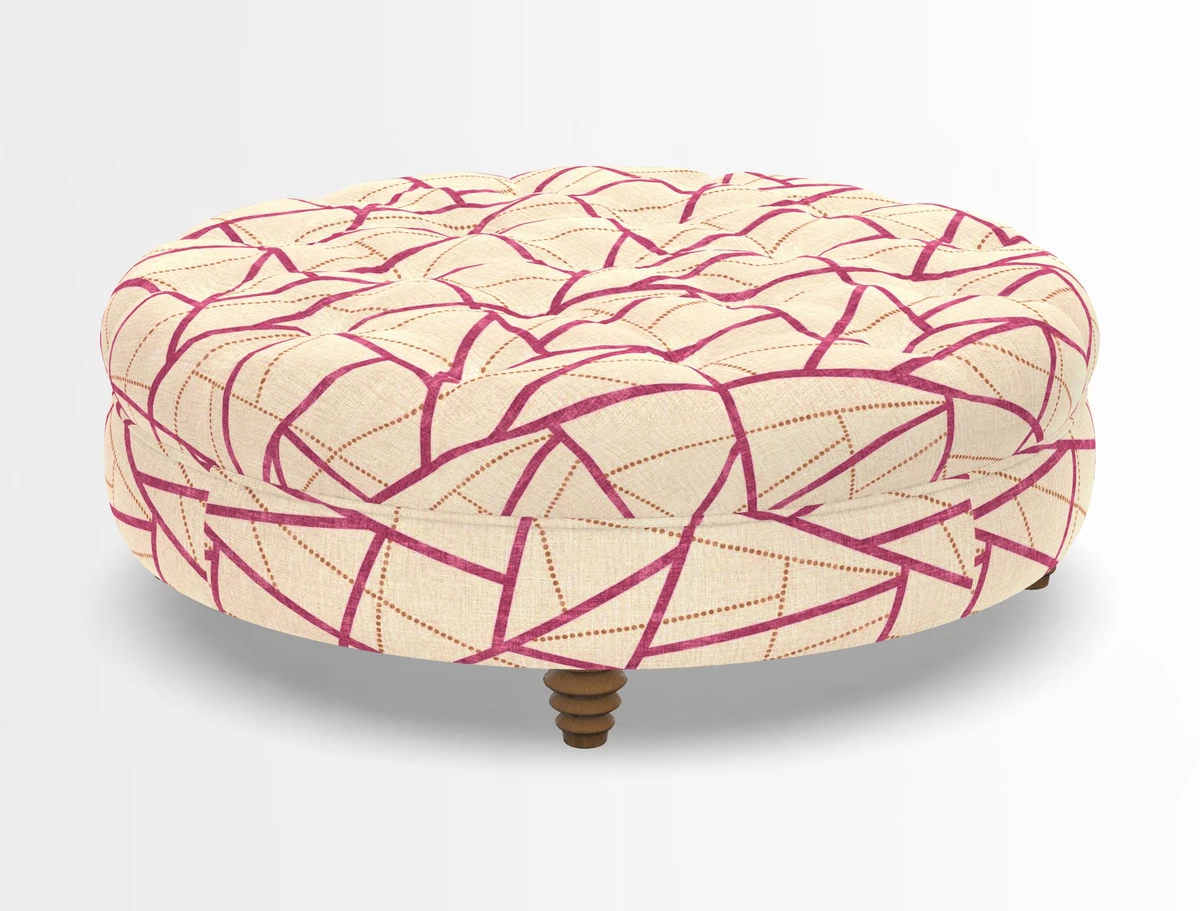 Helmsley Round Footstool in Linwood Omega Velvet Navy