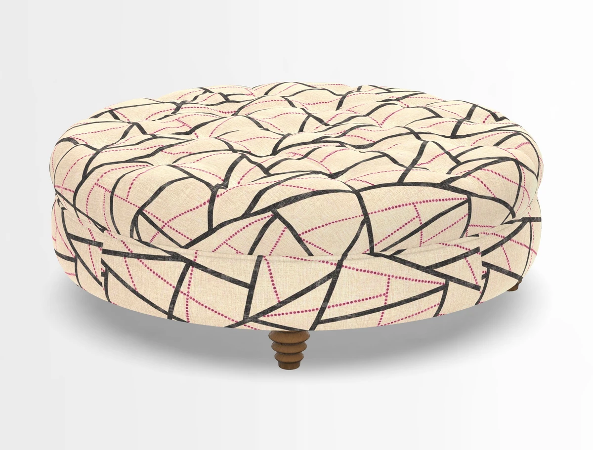 Helmsley Round Footstool in Linwood Omega Velvet Navy