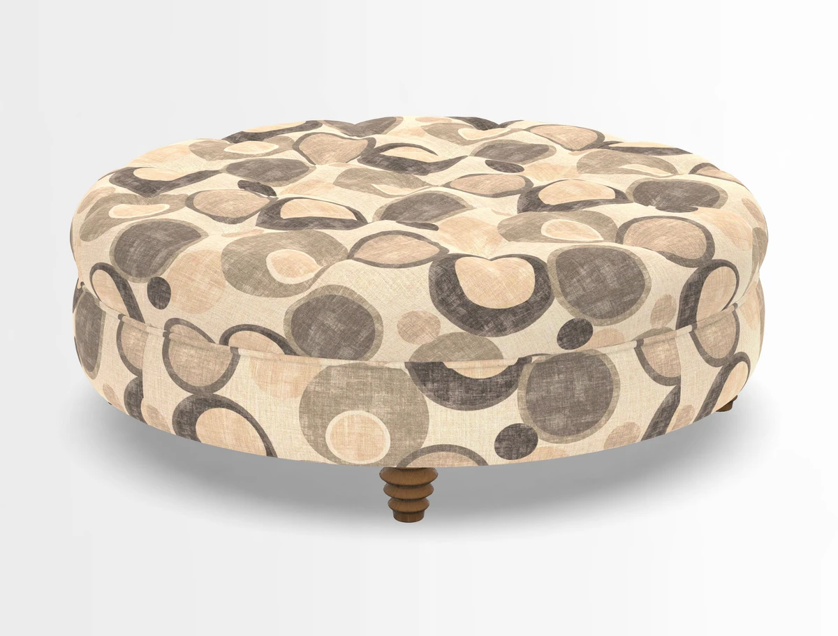 Helmsley Round Footstool in Linwood Omega Velvet Navy