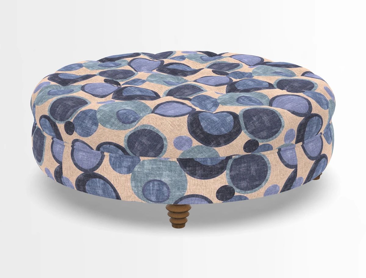 Helmsley Round Footstool in Linwood Omega Velvet Navy