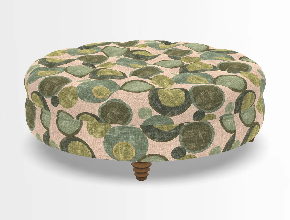 Helmsley Round Footstool in Linwood Omega Velvet Navy
