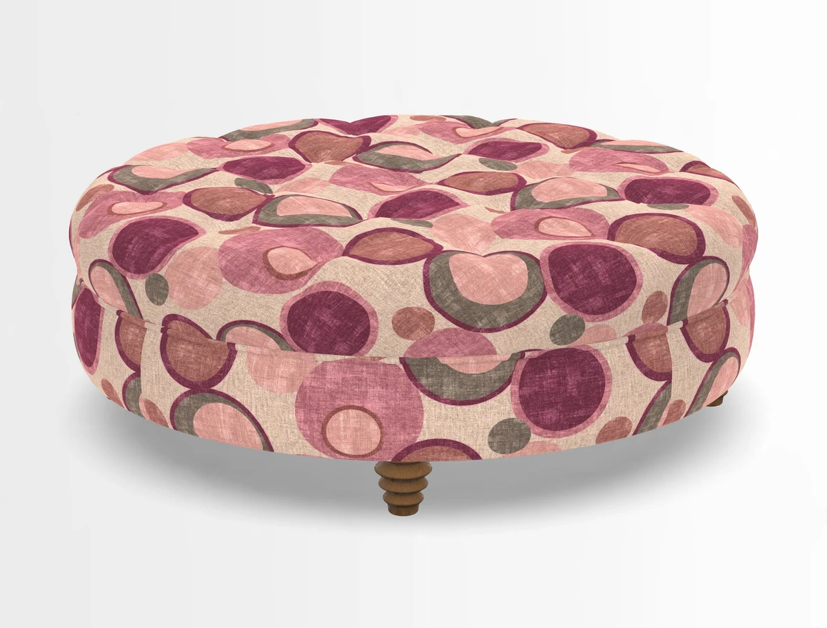 Helmsley Round Footstool in Linwood Omega Velvet Navy