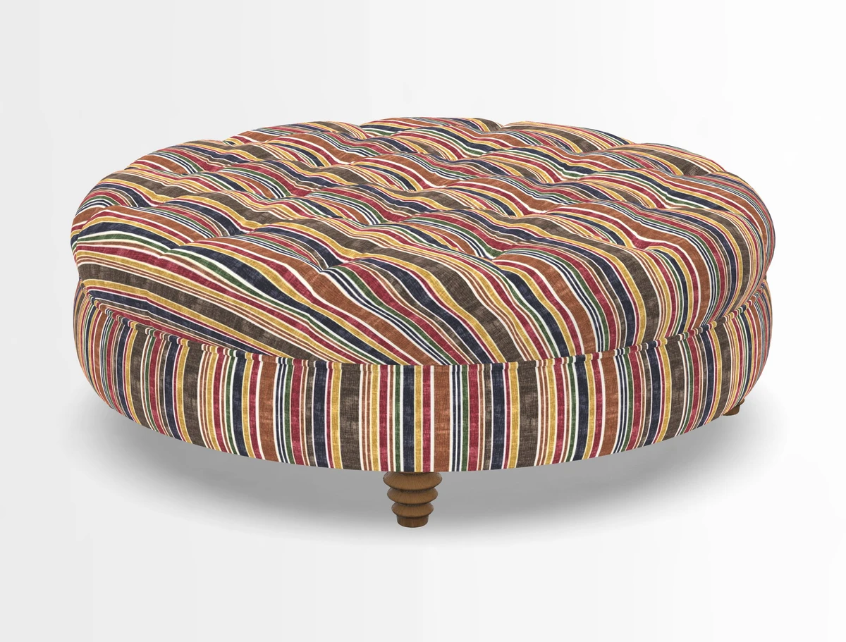 Helmsley Round Footstool in Linwood Omega Velvet Navy