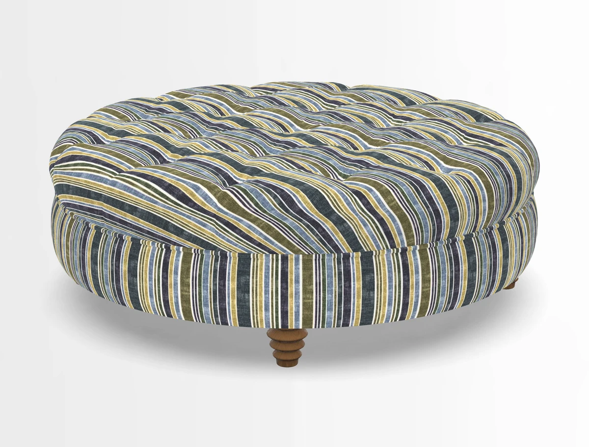 Helmsley Round Footstool in Linwood Omega Velvet Navy