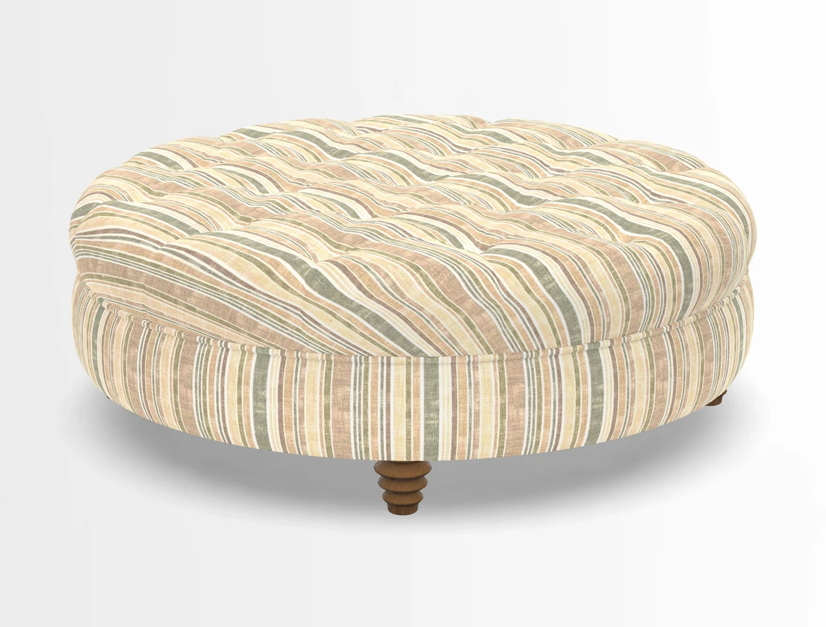 Helmsley Round Footstool in Linwood Omega Velvet Navy