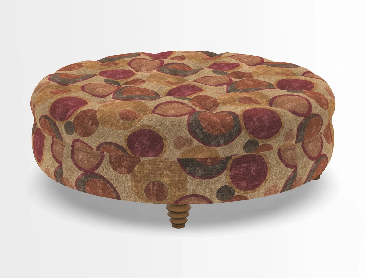 Helmsley Round Footstool in Linwood Omega Velvet Navy