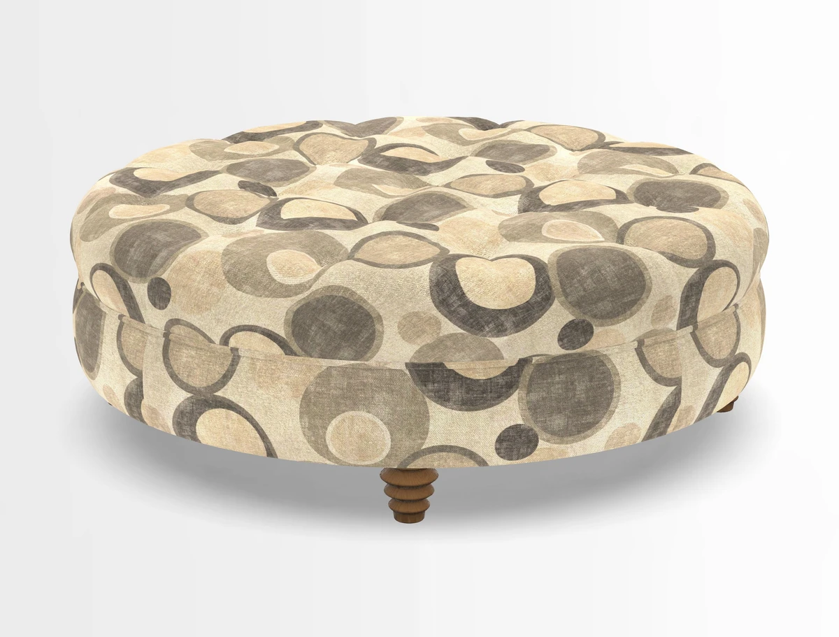 Helmsley Round Footstool in Linwood Omega Velvet Navy