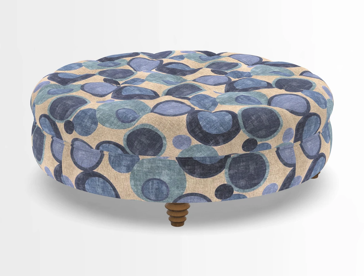 Helmsley Round Footstool in Linwood Omega Velvet Navy