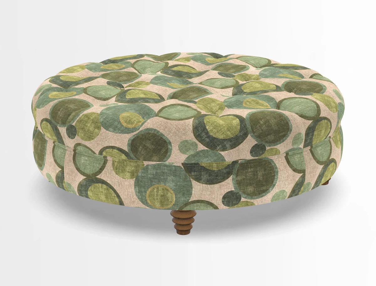 Helmsley Round Footstool in Linwood Omega Velvet Navy