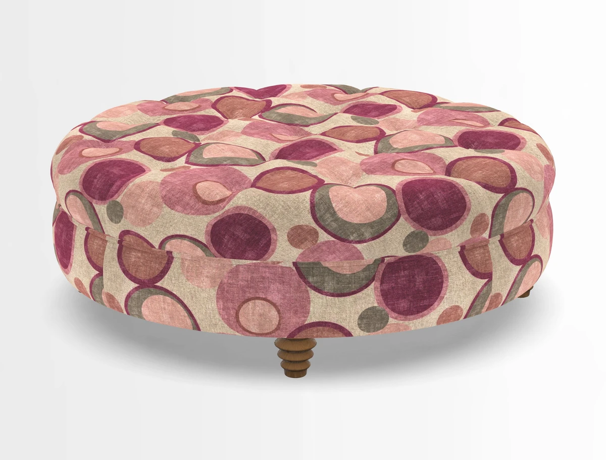Helmsley Round Footstool in Linwood Omega Velvet Navy